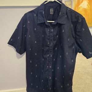 Navy Anchor Print Men's Casual Shirt
